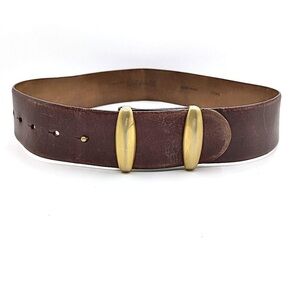 Donna Karan vintage 90s brown leather belt with gold tone hardware